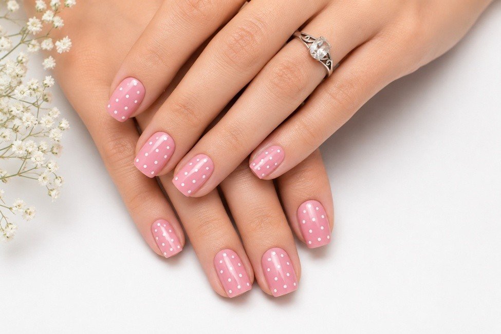 Polka Dots Pink Nails